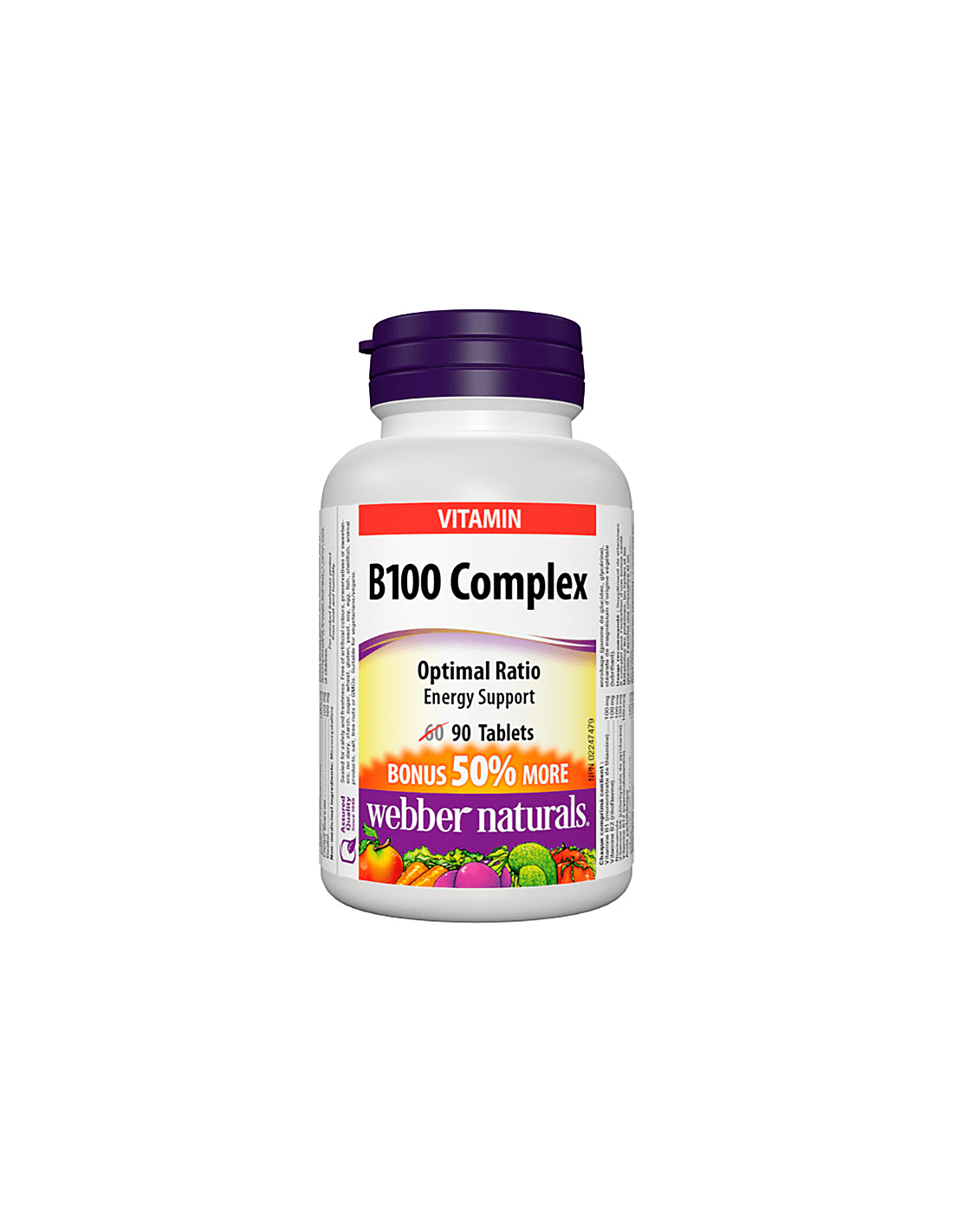 Kardiovaskularno zdravlje, energija, aktivnost mozga - kompleks vitamina B100, 90 tableta