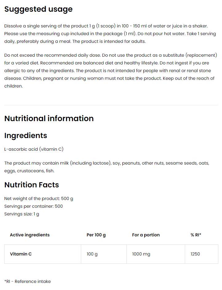 100% vitamin C u prahu - 500 grama