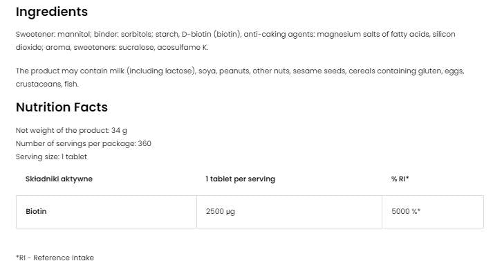 Biotin 2500 mcg | Pastile 360 Sublingvalne tablete