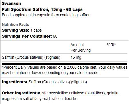 Puni spektar šafran 15 mg 60 kapsula