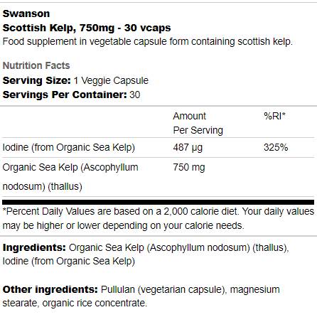 Škotske Kelp 750 mg 30 kapsula