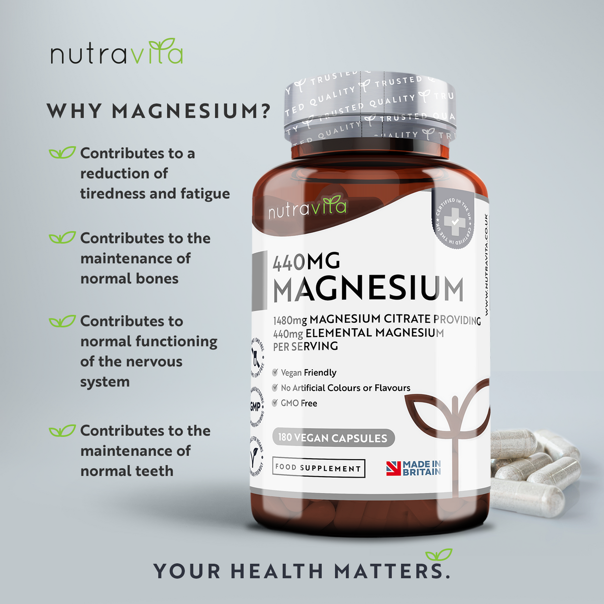 Magnesium 220 mg (two-component) - 180 capsules - Nutra Best Europe