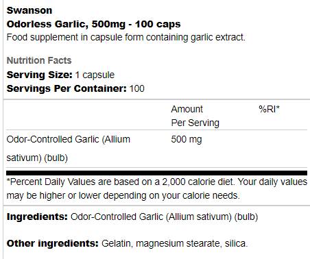 Češnjak bez mirisa 500 mg 100 kapsula