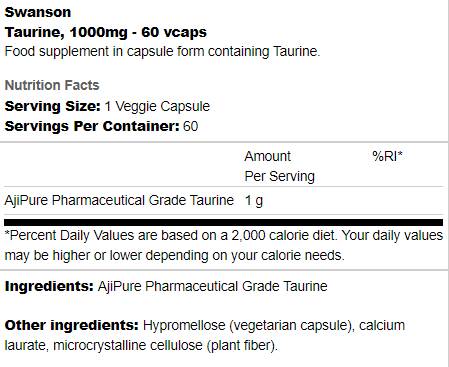 Taurin 1000 mg 60 kapsula