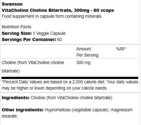 Vitacholine cholin bitartrate 300 mg 60 kapsula
