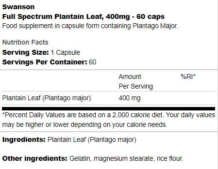 Puni spektar plantain list 400 mg 60 kapsula