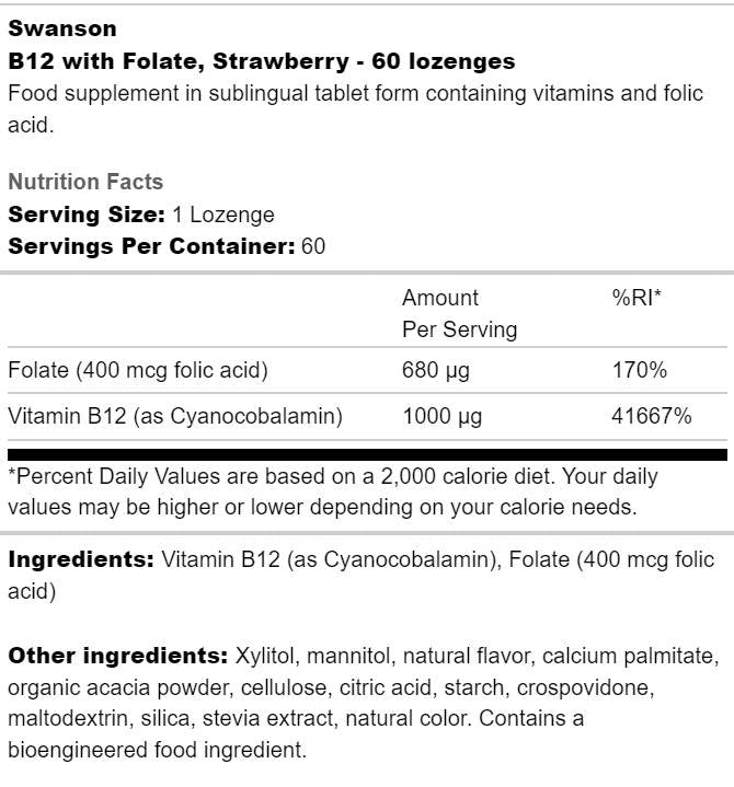 B12 1000 mcg s folatom - 60 sublingvalnih tableta