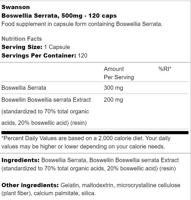 Boswellia Serrata 500 mg 120 kapsula