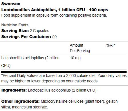 Lactobacillus acidophilus 1 milijardi CFU 100 kapsula