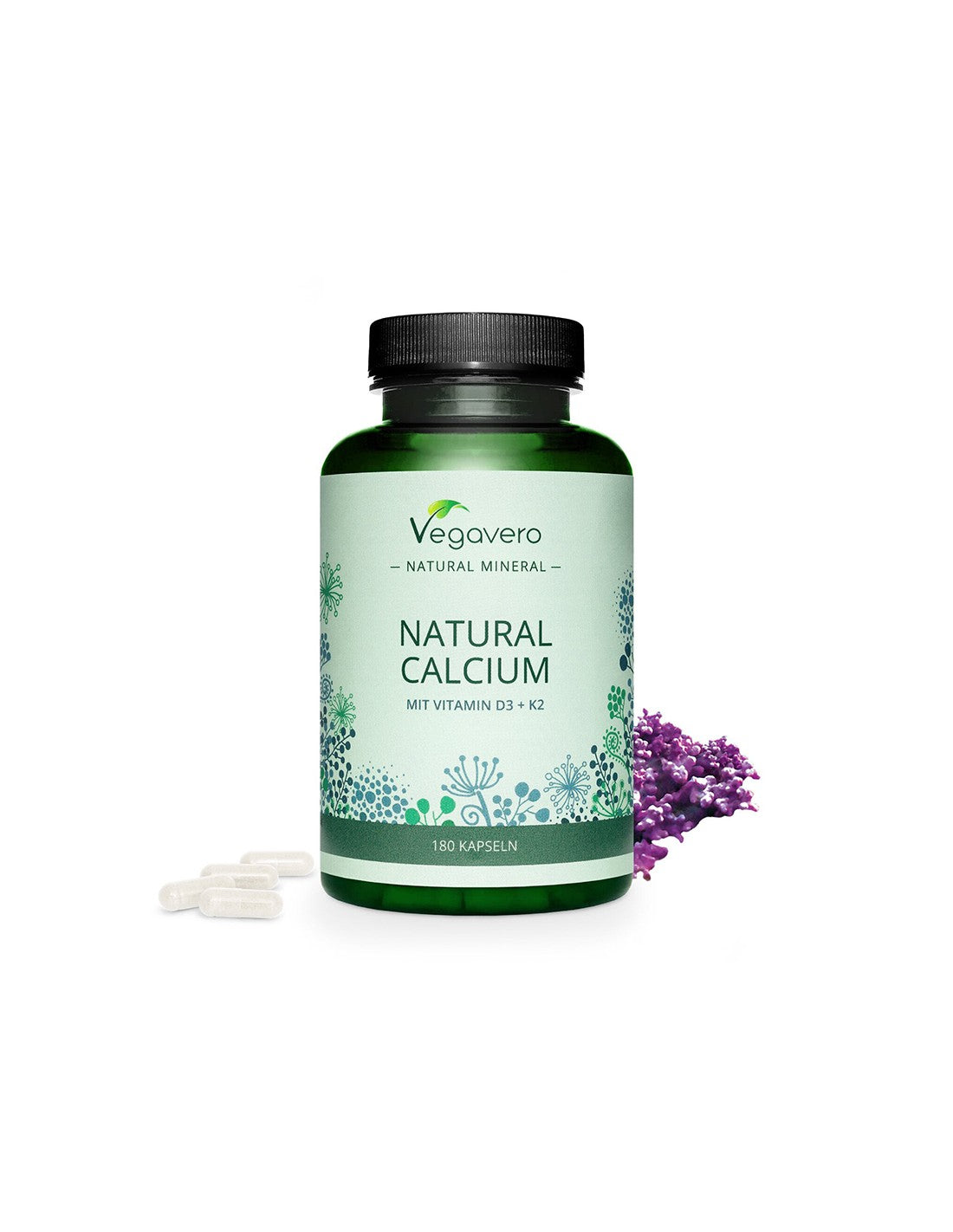Prirodni kalcij s vitaminom D + K2 - zdrave kosti i zubi, 180 kapsula <tc>Vegavero</tc>