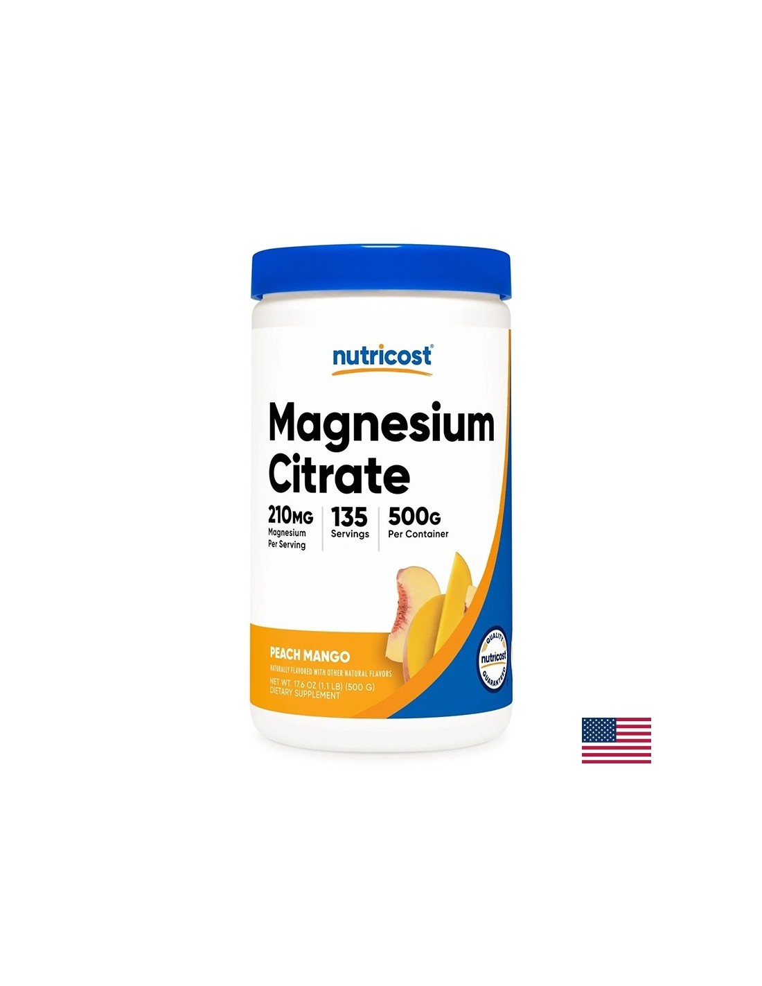 Mišićni, srčani i živčani sustav - Magnezij (citrat), 210 mg x 500 g u prahu, okus breskve i manga