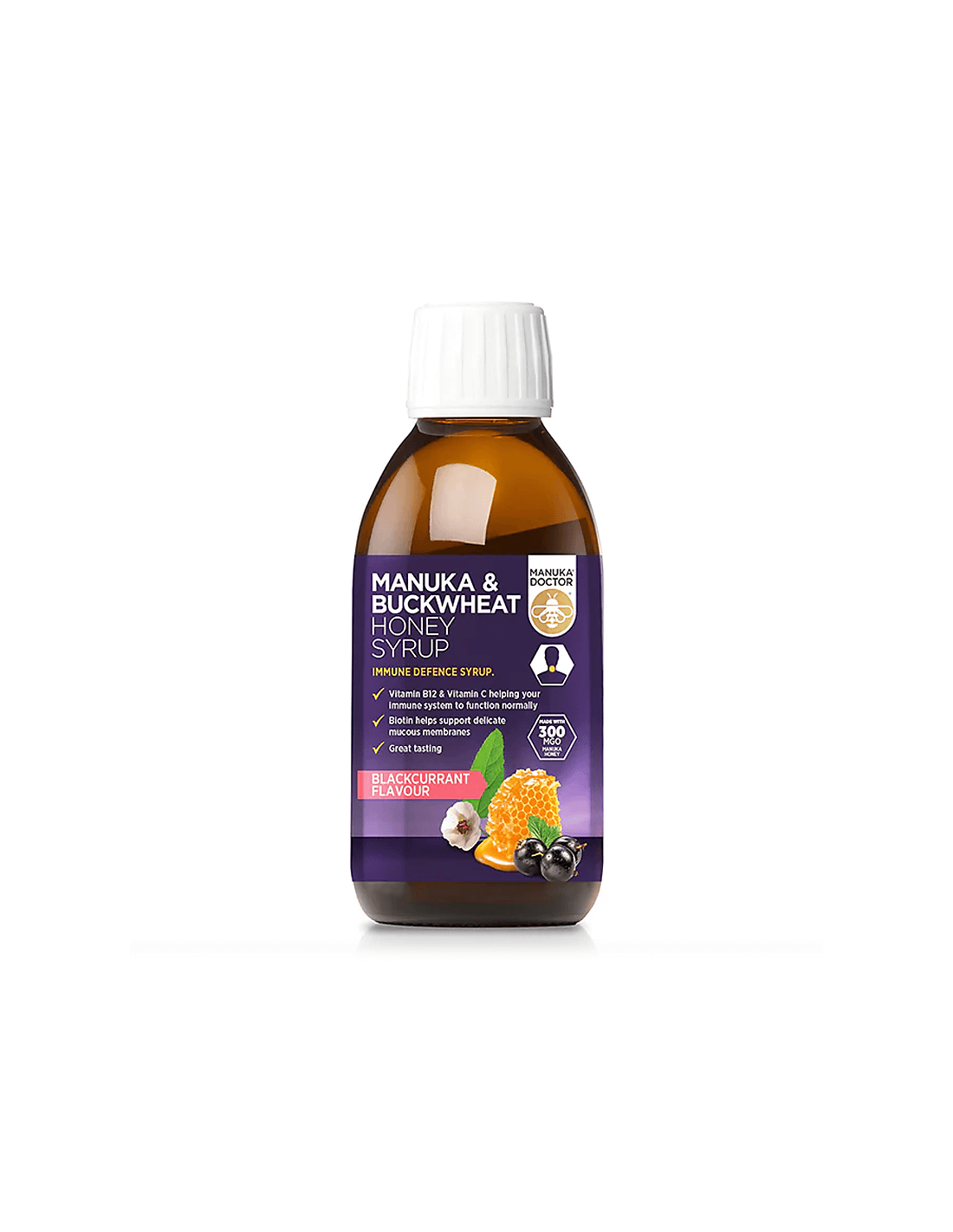 Imunitet - Sirup s manuka medom (300 MGO) i heljdom, 200 ml sirupa, okus crnog ribiza
