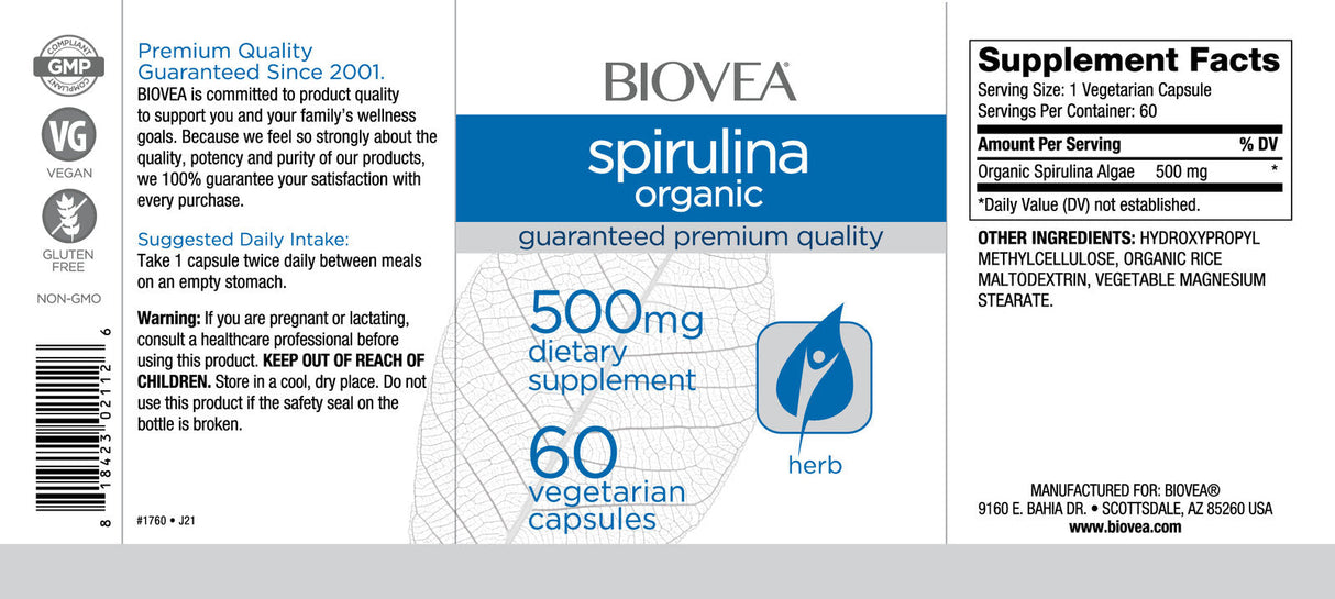Spirulina Organic 500 mg / 60 kapice