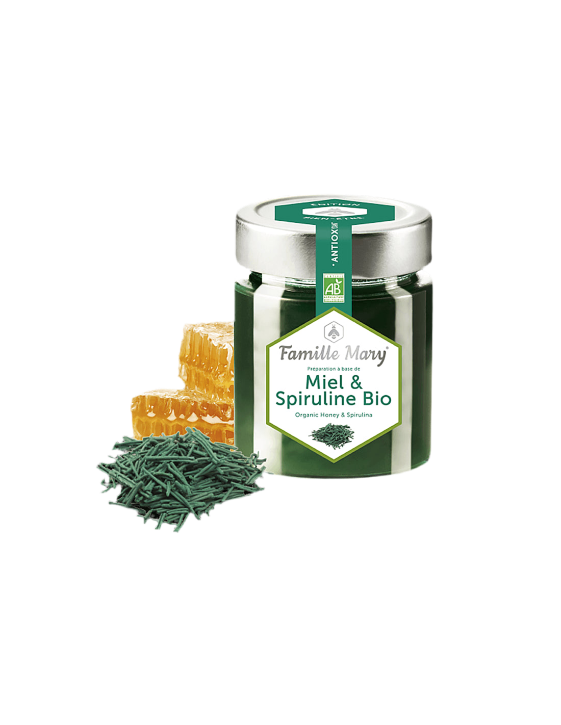 Miel & Spiruline Bio / Био акациев мед + спирулина, 170 g Famille Mary - Feel You