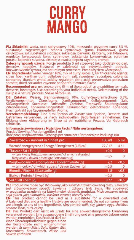 Nula kalorijski umak | Curry Mango - 500 ml