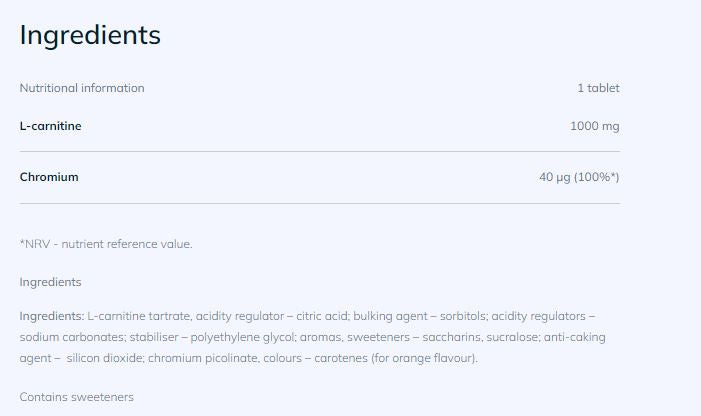 Zlatni L -karnitin 1000 + Kromij/20 efektivne kartice - 0