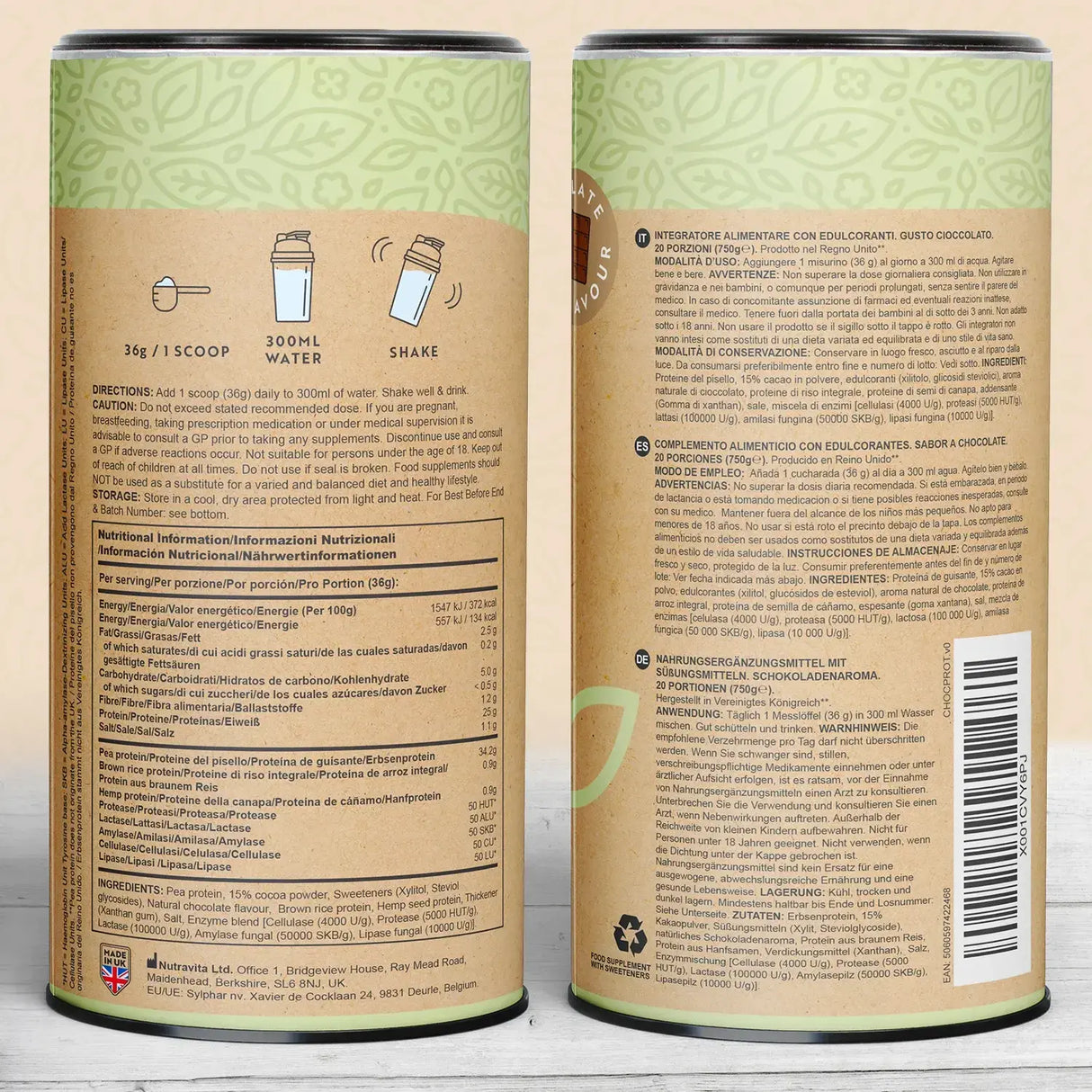 Veganski proteini + enzimi - 750 g (čokolada) <tc>Nutravita</tc>