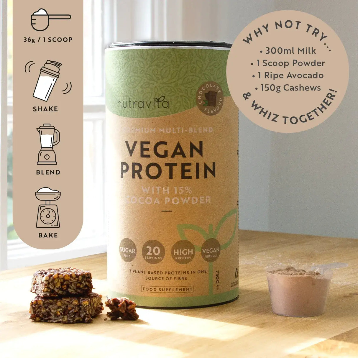 Veganski proteini + enzimi - 750 g (čokolada) <tc>Nutravita</tc>