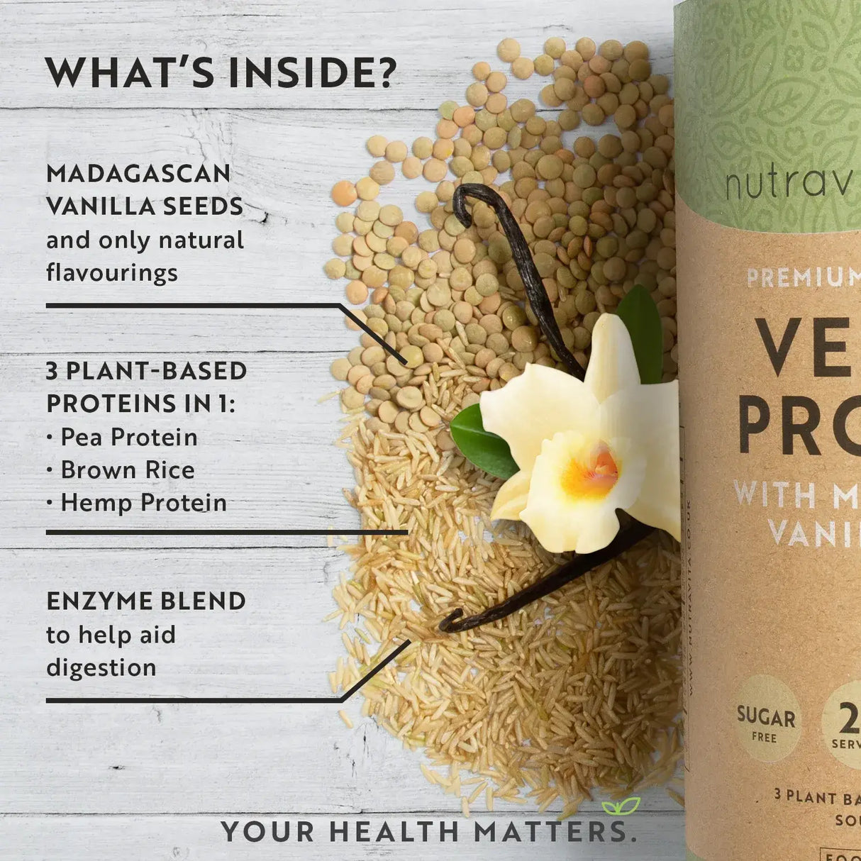 Veganski protein + enzimi - 750 g (vanilija) <tc>Nutravita</tc>