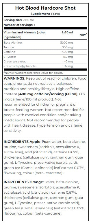 Hot Blood Hardcore Shot Box/12 x 60 ml