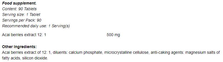 Acai Berry 12:1 500 mg 90 tableta