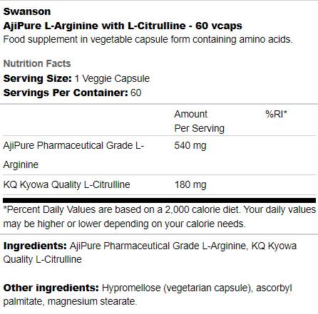 AjiPure L-arginin s L-citrulinom 60 kapsula
