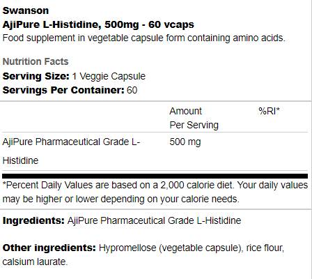 AjiPure L-histidin 500 mg 60 kapsula
