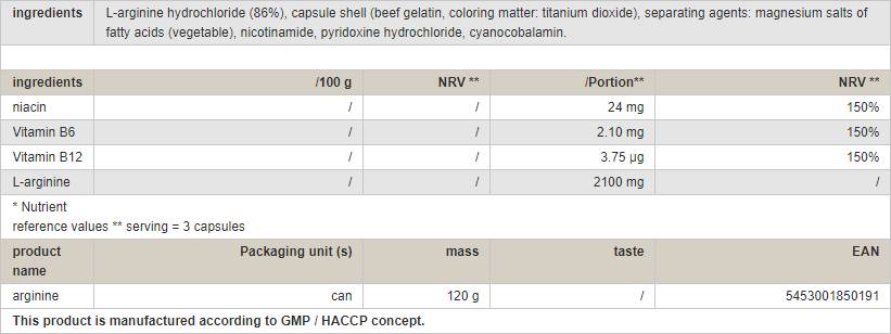 Arginine Caps - 120 kapsula