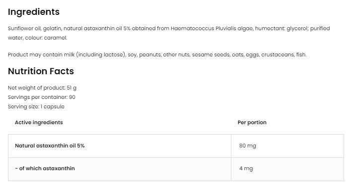 Astaxanthin Forte 4 mg 90 gel kapsula
