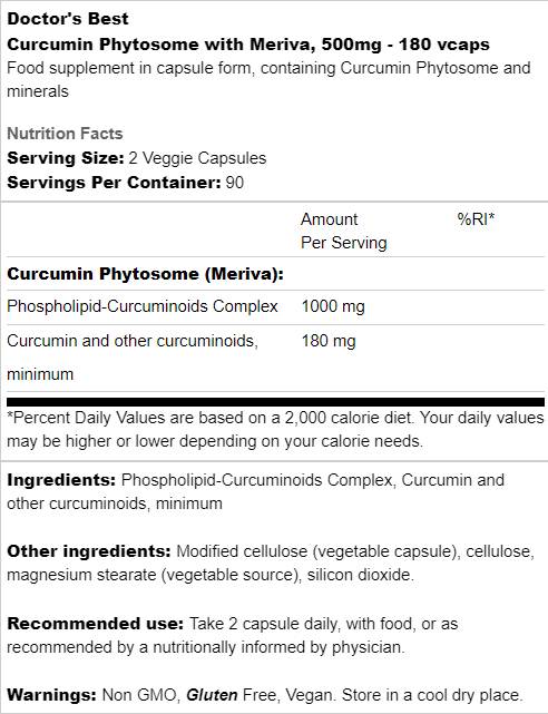 NAJBOLJI Curcumin Phytosome 500 mg/s Merivom - 180 kapsula