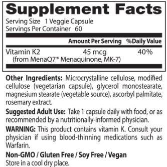 NAJBOLJI prirodni vitamin K2 MK-7 45 mcg - 180 kapsula