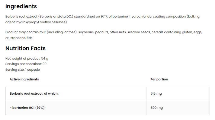 Berberin HCl 500 mg | 97% ekstrakt korijena Berberisa 90 kapsula
