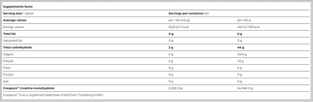 Black Line Creatine Creapure 2500 mg bez šećera/60 komada za žvakanje