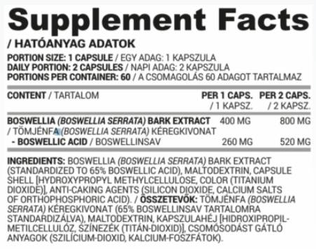 Bosvelija 400 mg | Ekstrakt kore Boswellia Serrata - 60 kapsula