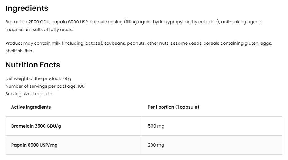 Bromelain + papain enzimi 100 kapsula