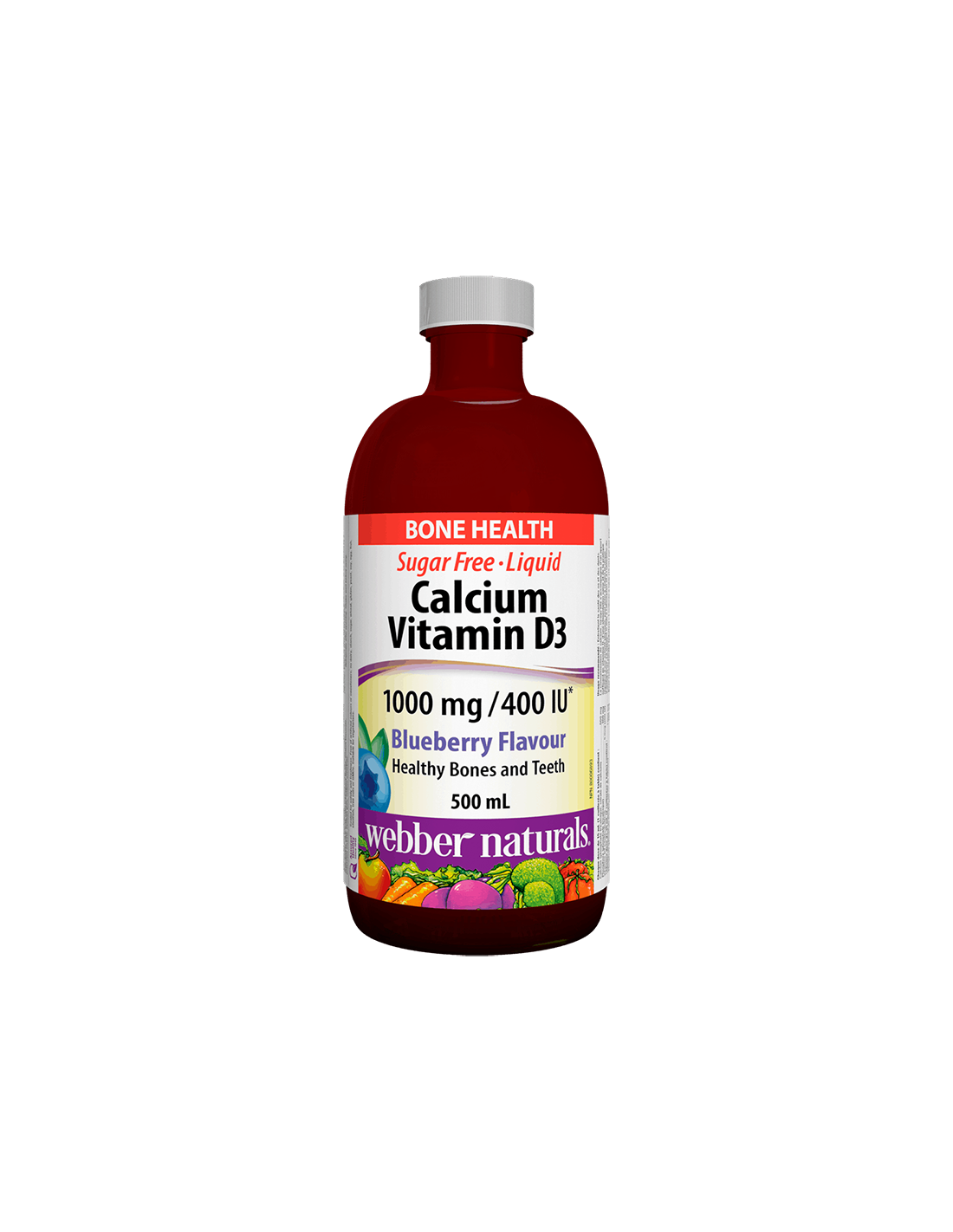 Kalcij & Vitamin D3 tekućina/kalcij 1000 mg + vitamin D3 400 IU x 500 ml s okusom borovnice <tc>Webber Naturals</tc>