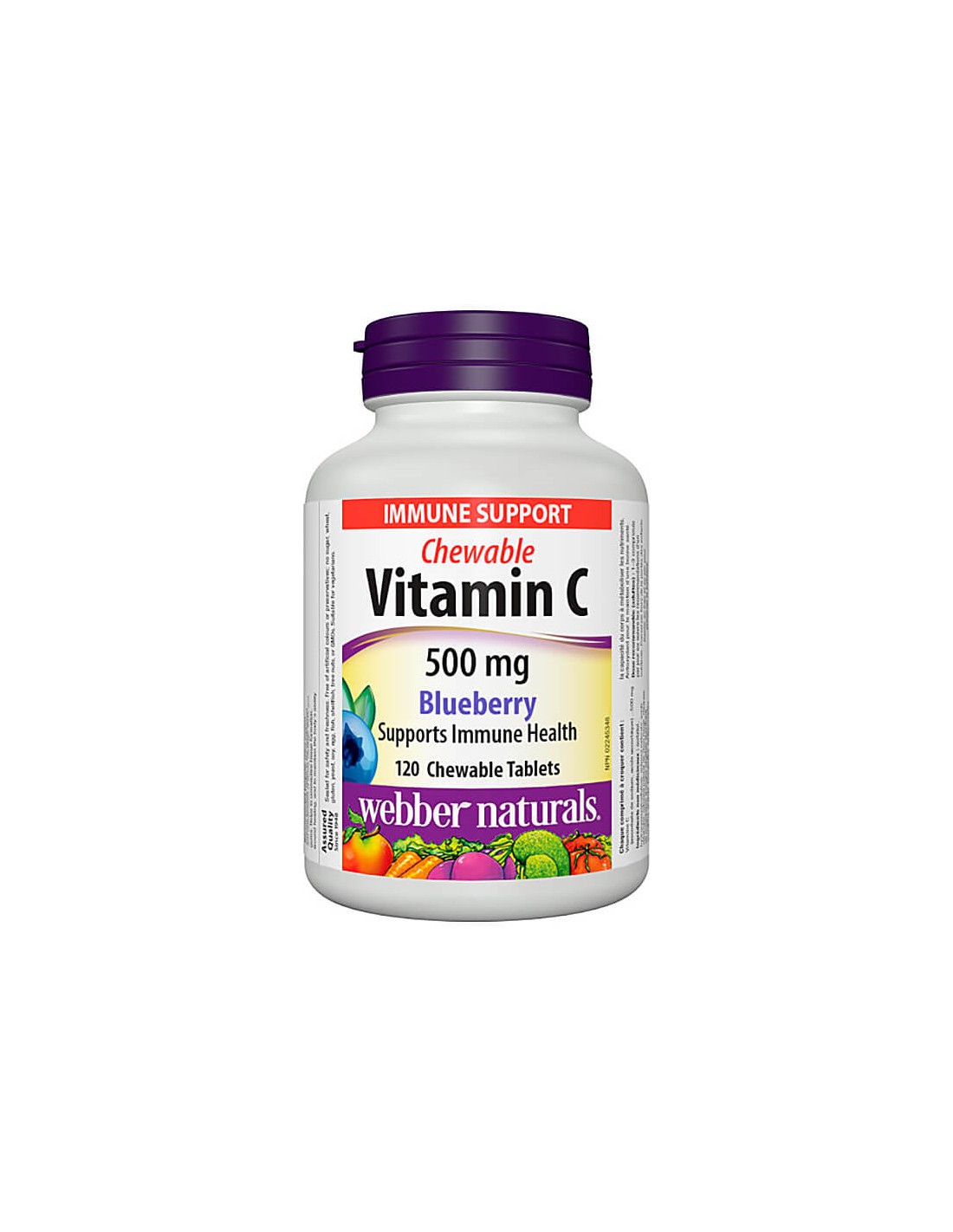 Žvakaći vitamin C 500 mg - Vitamin C 500 mg - 120 žvakaćih tableta s okusom borovnice <tc>Webber Naturals</tc>