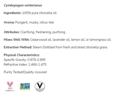 Ulje citronele | 100% čisti Cymbopogon Winterianus - 30 ml