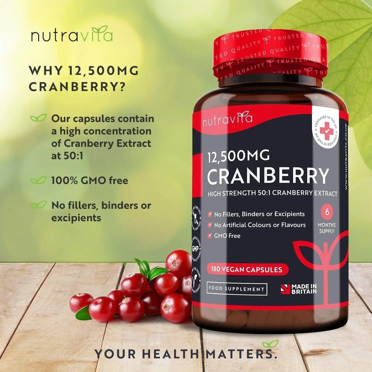 Brusnica - Red Cranberry 12500 mg 180 veganskih kapsula