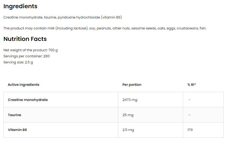 Kreatin monohidrat + taurin u prahu 700 grama