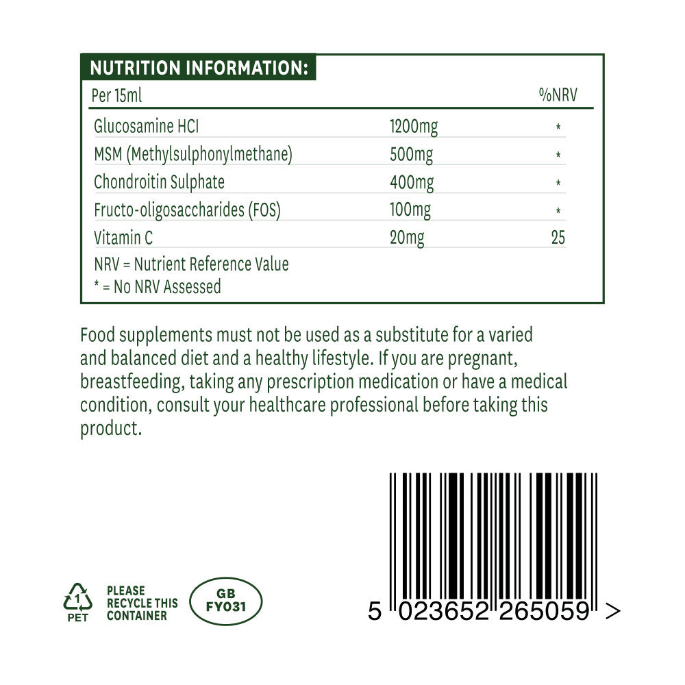 Koncentrirana tekuća formula za zdrave zglobove s glukozaminom, MSM-om i hondroitinom (glukozamin, MSM & Tekući hondroitin) 500 ml NaturesAid