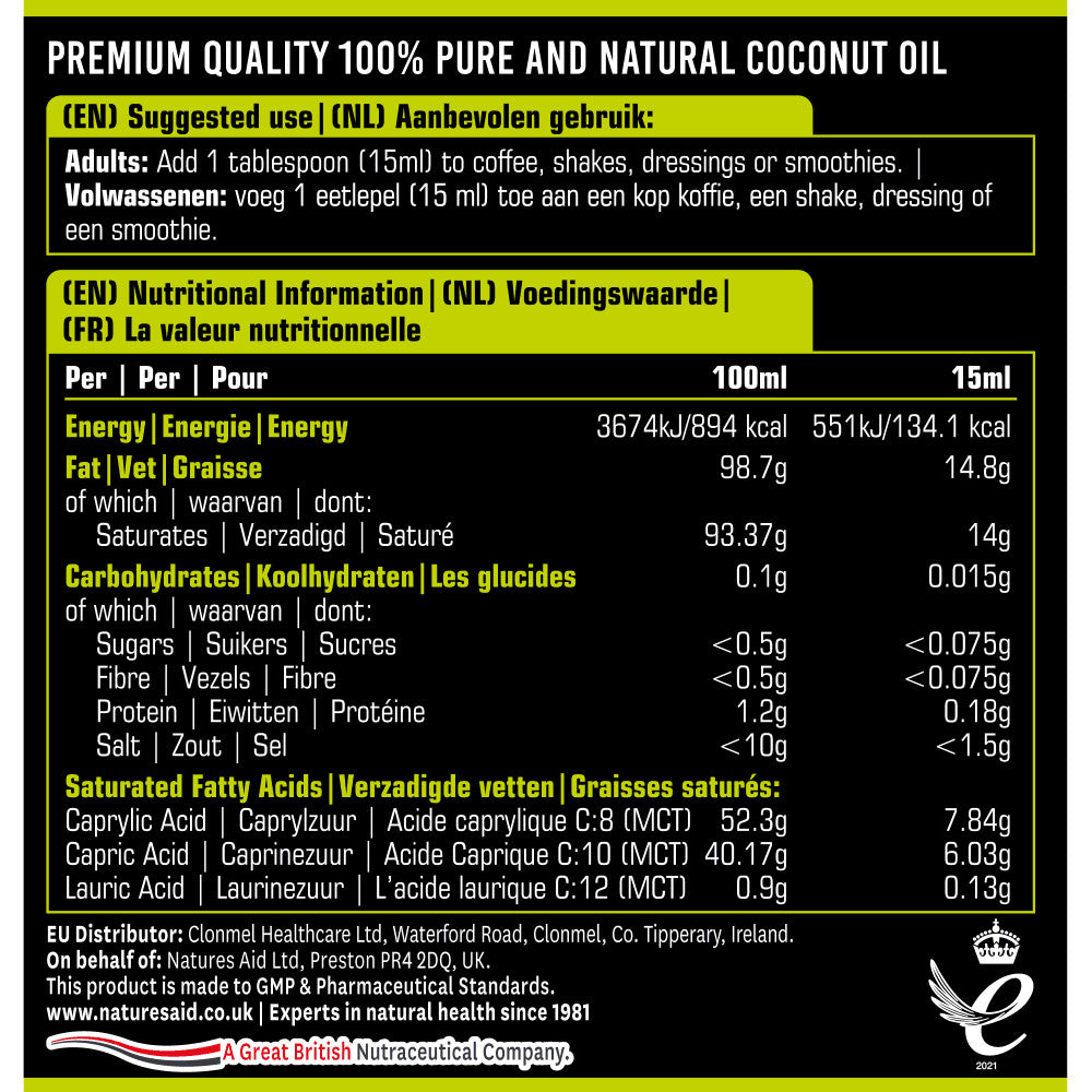 Srednjelančani trigliceridi iz kokosovog ulja (100% MCT ulje) 500 ml NaturesAid