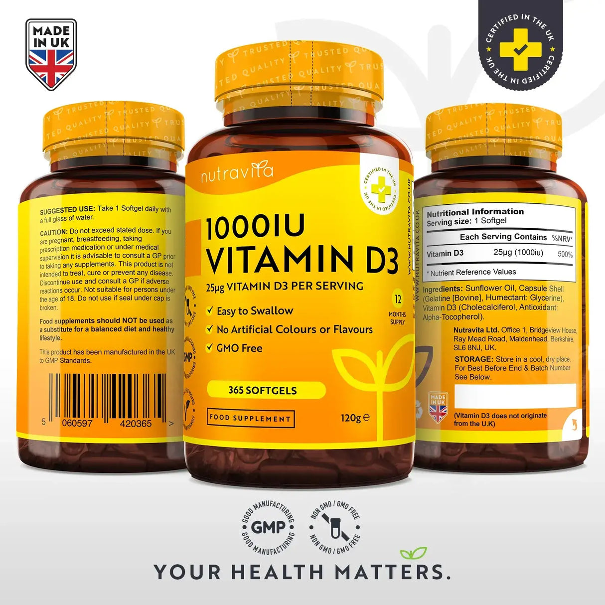Vitamin D3 1000 IU (25 μg) 365 mekih kapsula