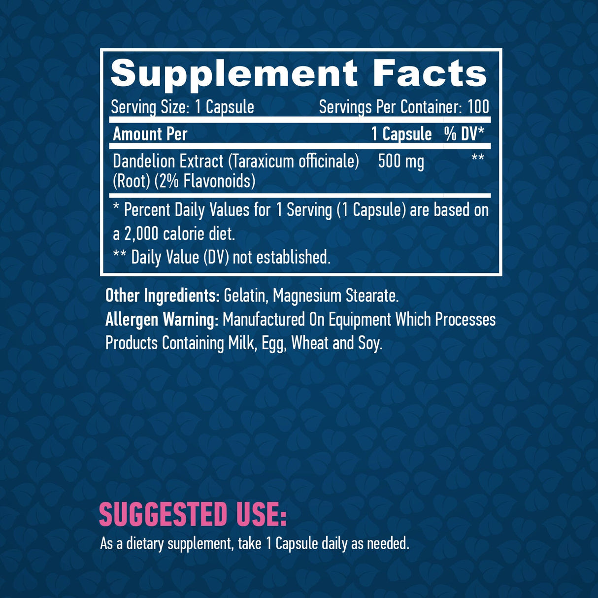 Ekstrakt korijena maslačka (2% flavonoida) 500 mg/100 kapsula.