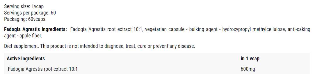 Fadogia Agrestis 600 mg - 60 kapsula