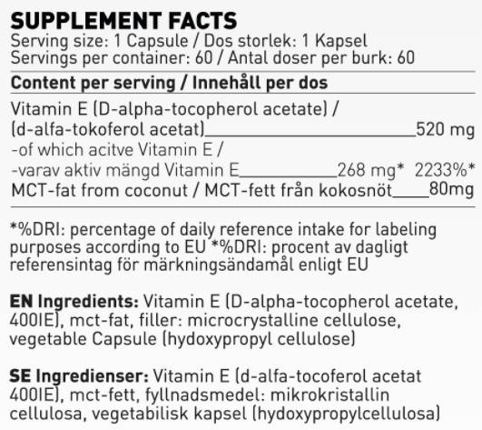 Vitamin E 400 IU | s MCT uljem - 60 kapsula