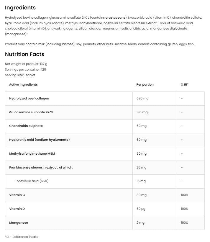 Flex Regen | Kolagen + glukozamin, kondroitin, MSM, hijaluronska kiselina 120 tableta