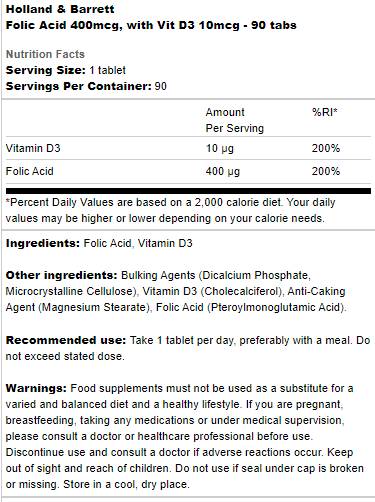 Folna kiselina 400 mcg | S vitaminom D3 10 mcg - 90 tableta