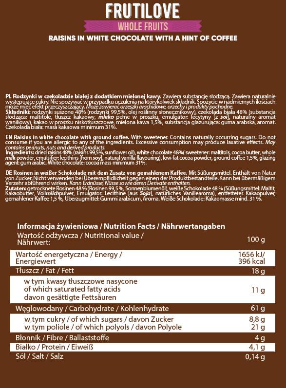 FrutiLove | Grožđice u bijeloj čokoladi i kafi 300 grama