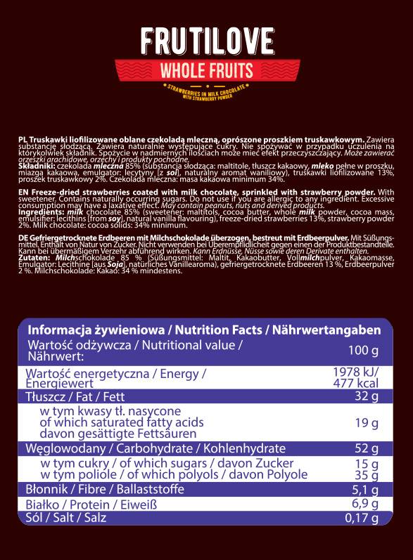 FrutiLove | Jagode u mliječnoj čokoladi & Prah od jagoda - 200 grama